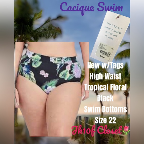 ⬇️LOWEST❌NWT CACIQUE SWIM Sz22 Tropical High Waist Swim BOTTOMS - Picture 9 of 9